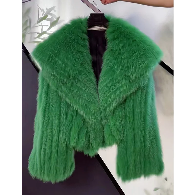 Faux Fox Fur Jacket Coat for Women Winter Warm Lapel Woven Fur Fluffy Jacket Short Top Fashion Short Loose Wool Jackets for Lady