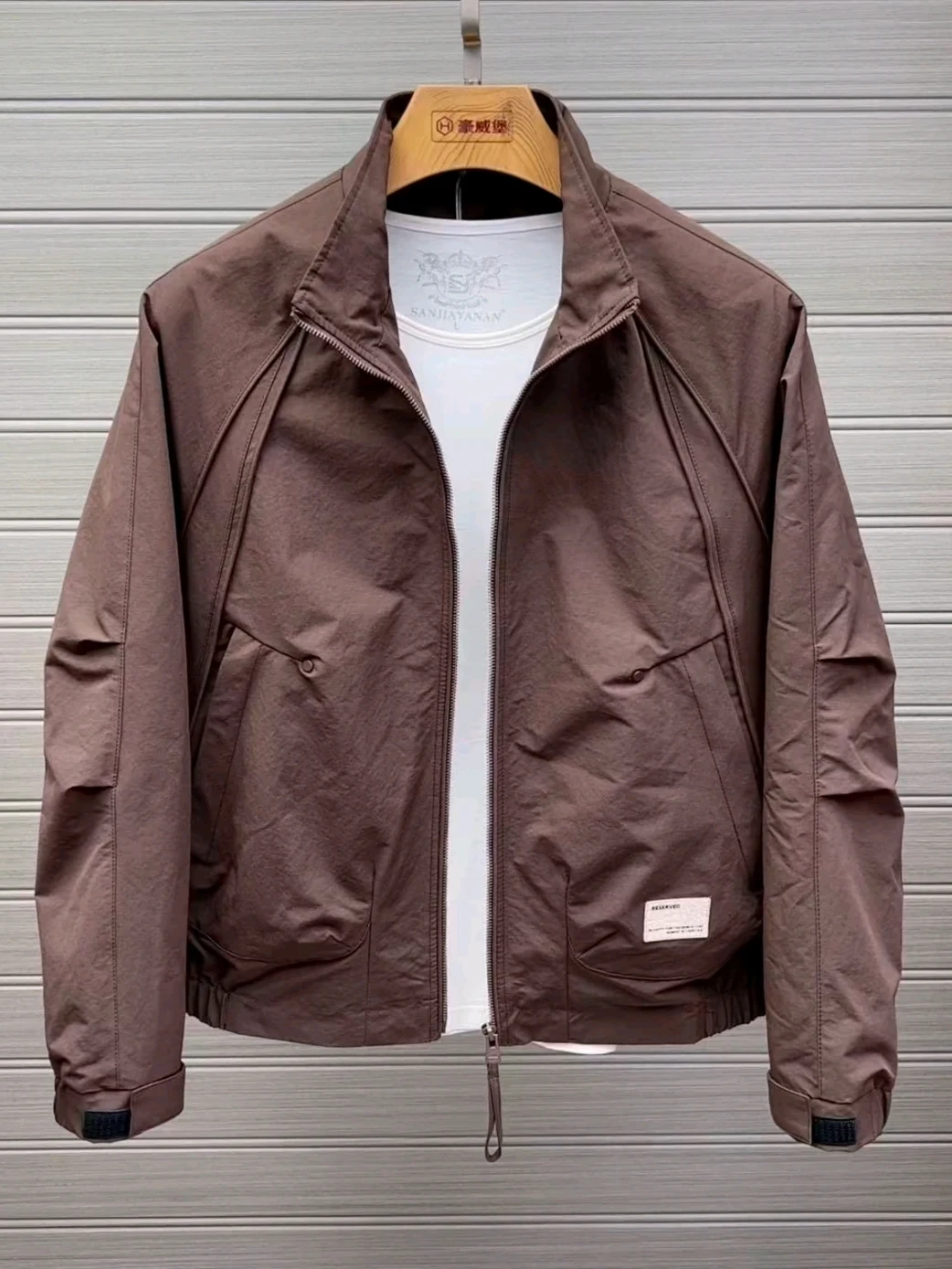 

Spring New Faion Casual Men's Jaet Stand Collar Busin Sle All-Match Ele Zipper ket Antibacterial Stand Fit