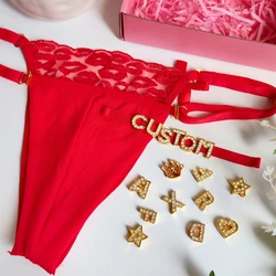 Personalized Name Thongs Lips Embroidery Thong Panties for Women Sexy Lingerie Underwear with Rhinestone Letters Dropshipping