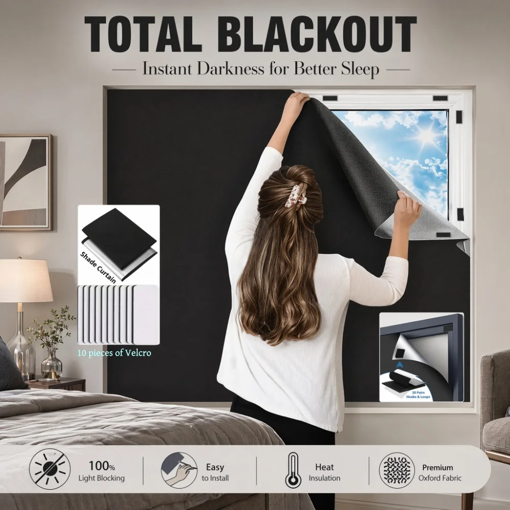 1 black opaque privacy window shade cloth. Complimentary measuring tape, marker, and Velcro. view 2