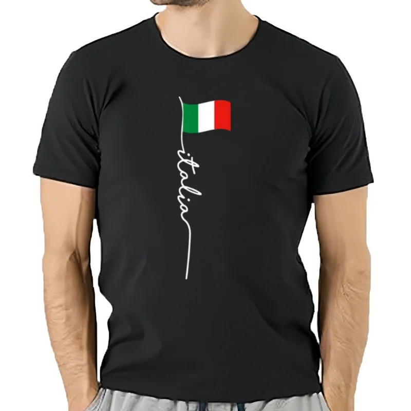 Camisetas divertidas con bandera de Italia para hombre, ropa de algodón de manga corta, informal, de gran tamaño, a la