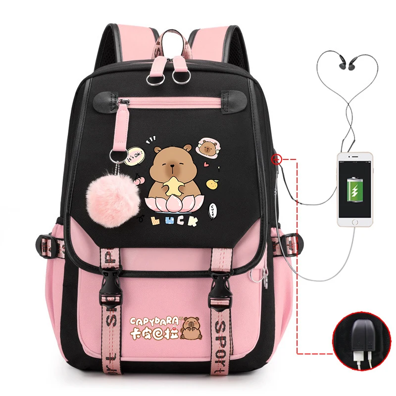 Hot Capybara Printing Schoolbag Backpack Women Men Girl Travel Bag Teens Daily Backpack Large-capacity Backpack Color Blocking