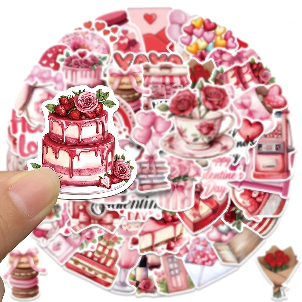 สติกเกอร์ลายกราฟฟิตี้วันวาเลนไทน์สไตล์เรโทรโรแมนติก 10/30/50 ชิ้น สีแดง สำหรับตกแต่งเครื่องเขียน กระเป๋าเดินทาง DIY กันน้ำ