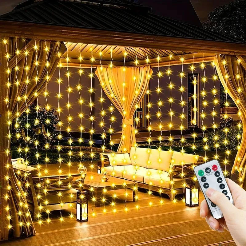 Cortina de luces LED de 8 modos para decoración navideña, luces de hadas remotas alimentadas por USB para decoración de Patio y pared, fiesta de boda en casa