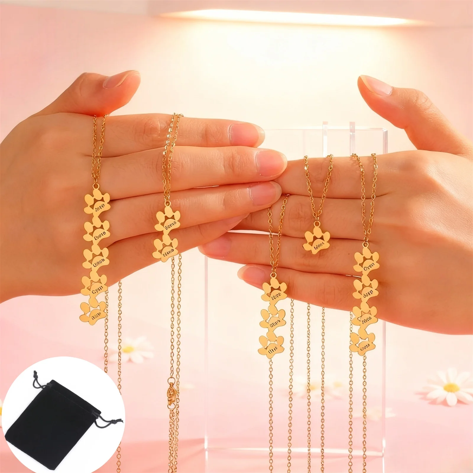 Personalizowany naszyjnik ze stali nierdzewnej z rzeźbionym imieniem, w kształcie serca z łapką psa, naszyjnik z łapką kota, biżuteria dla zwierząt, prezent z miłości.