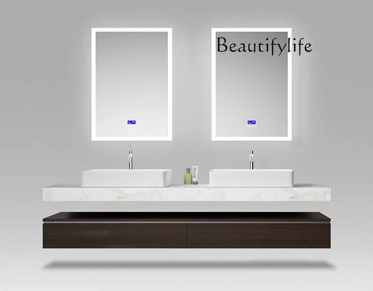 

H High-end Modern Minimalist Rock Slab Bathroom Cabinet Design Small Apartment Household Retro Simple Mirror Cabinet