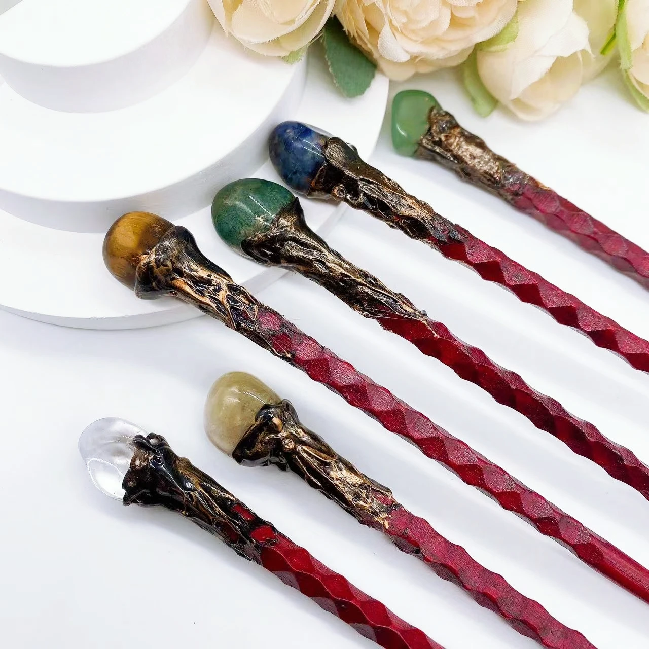 19CM Natural Crystal Stone Magic Stick Wand Witch Rose Quartz Witchcraft Scepter Reiki Healing Home Decoration children Gift