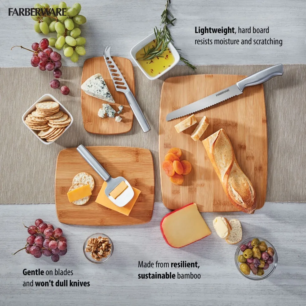 3-Piece Bamboo Cutting Board Set for Kitchen with Non-Slip Feet Juice Groove and Easy Grip Handle