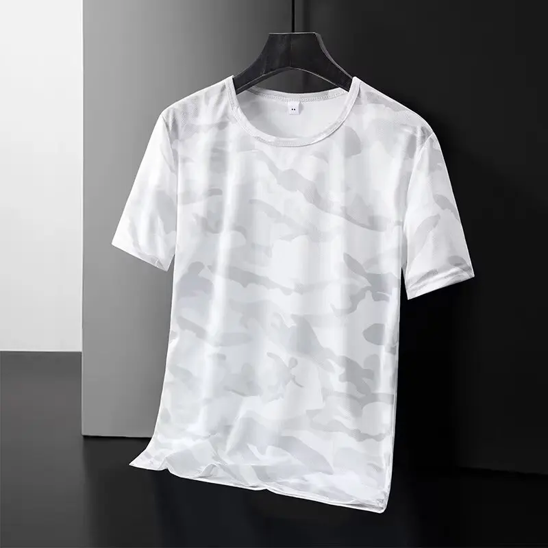Loose Camouflage Ice Silk Short Sleeve T-Shirt Women's Summer Breathable Quick Dry Transparent Half Sleeve Printed round Neck...