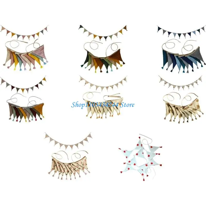 Baby Photography Bunting Flag Lightweight Cotton Fabric Multicolor Fringed Nursery Party Backdrops Garland Props