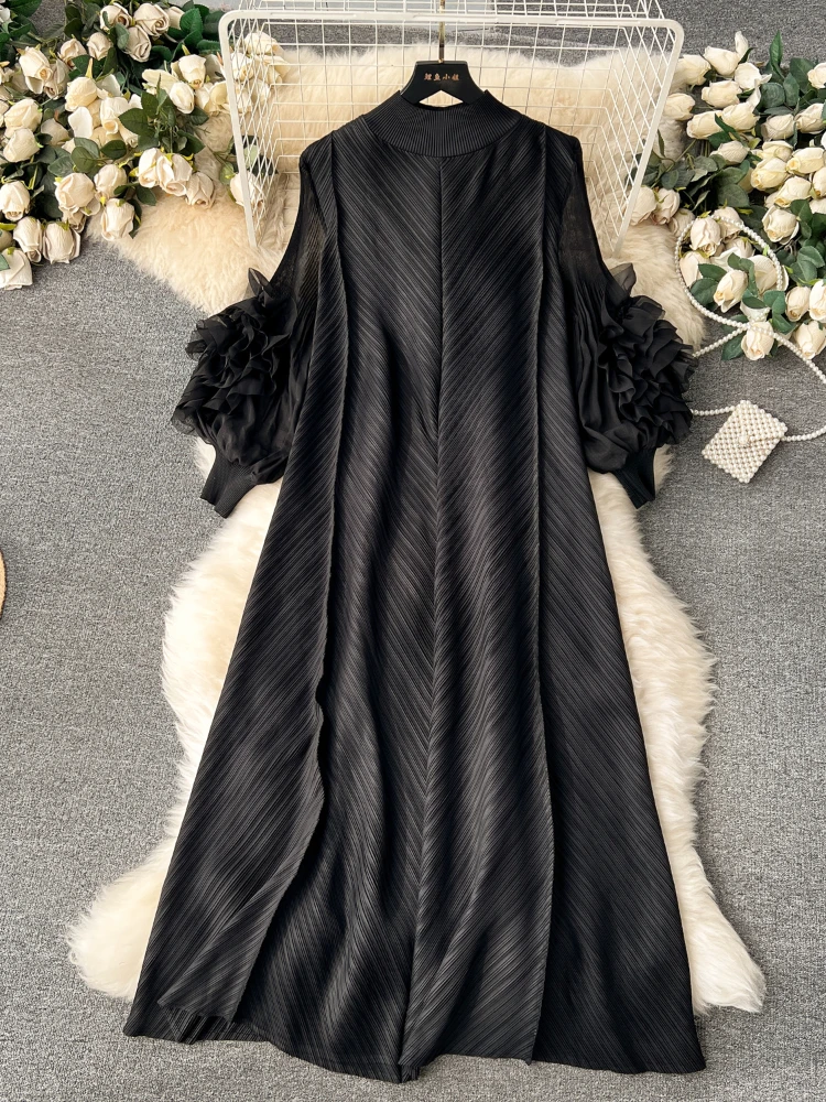 Elegante Oversized Feestjurk Vrouwen Driedimensionale Gebloemde Lange Mouw Losse Jurken Dames Lente Zomer Vintage Gewaad