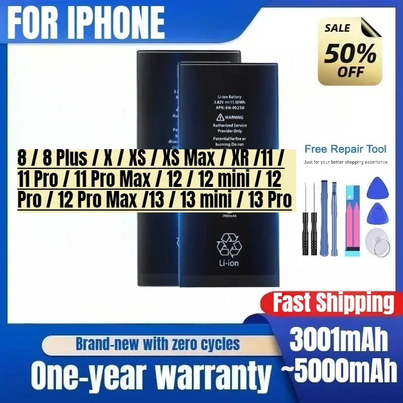 For IPhone 12promax Battery XR/11/13 Large Capacity 7/6p/8/XS/X High Capacity Battery Replacement Batteries with Tools