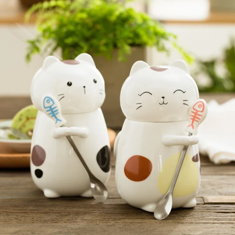 Mugs Cups Super Cute Three-dimensionalAnimal Cat Cute Ceramic Water Cup Couple Creative_arge-capacity Mug with Lid Coffee Cup