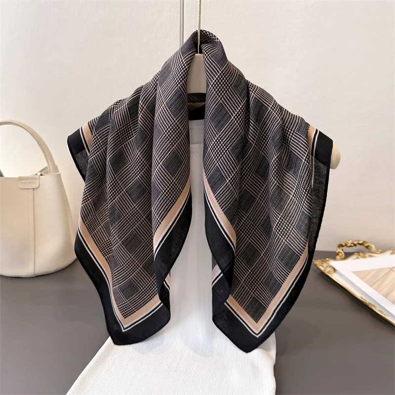 

Классический клетчатый квадратный шарф с принтом для женщин, хлопковый бархатный шарф на шею, шаль, элегантный шейный платок, банданы, женский хиджаб