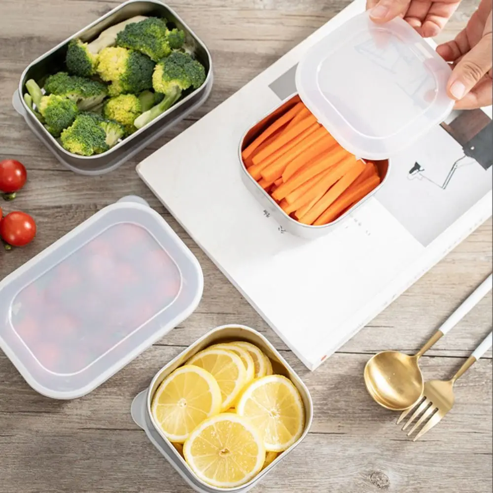 

2PCS Leakproof Stainless Steel Food Fresh Keeping Box Sealed With Lids Food Packing Box Reusable Food Storage Container Camping