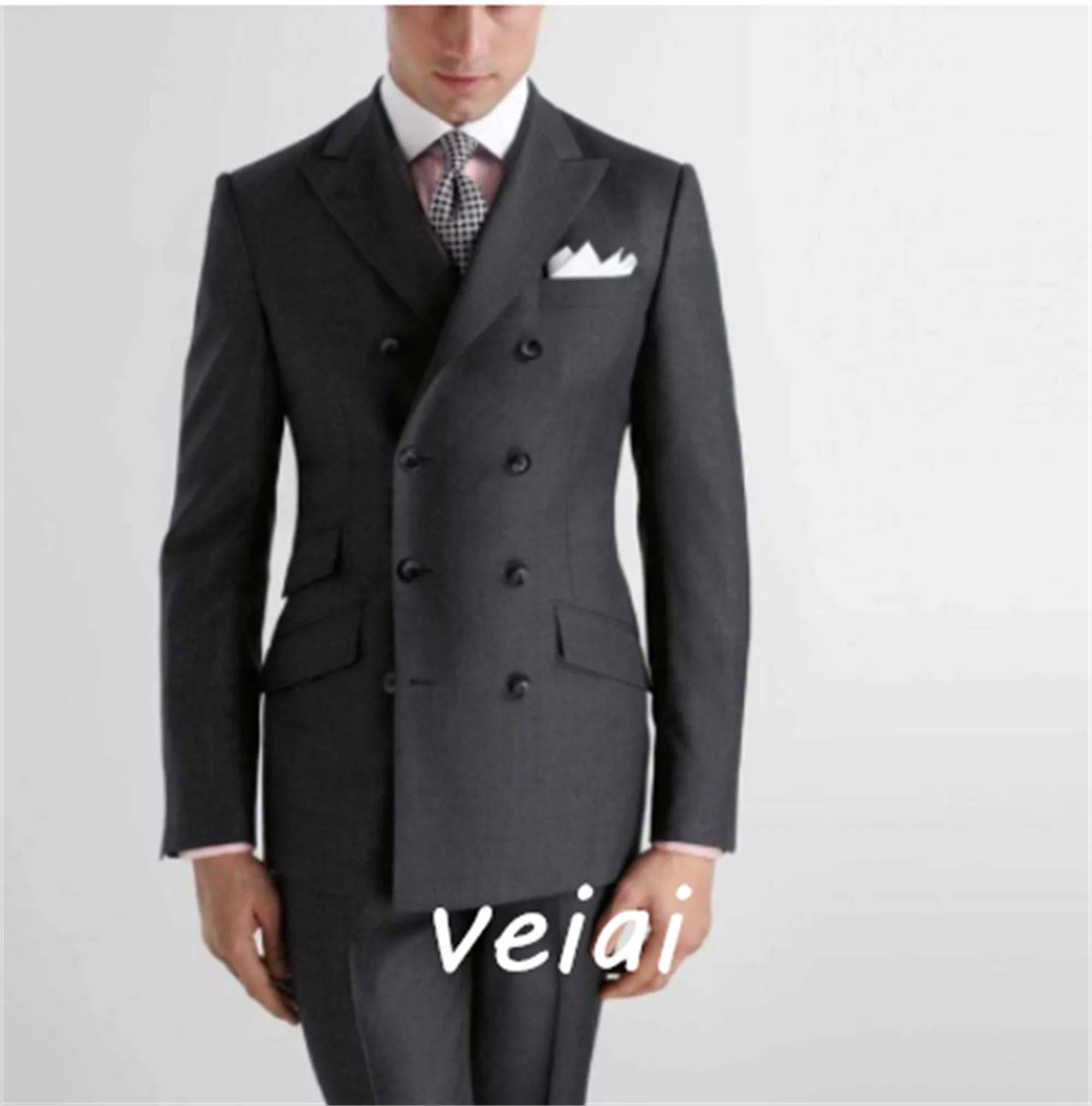

Customized2 Pcs Wedding Tuxedos Peaked Lapel Double Breasted Formal Men Suits for Groom Slim Fit Fashion Prom Blazer (Jacket+Pan