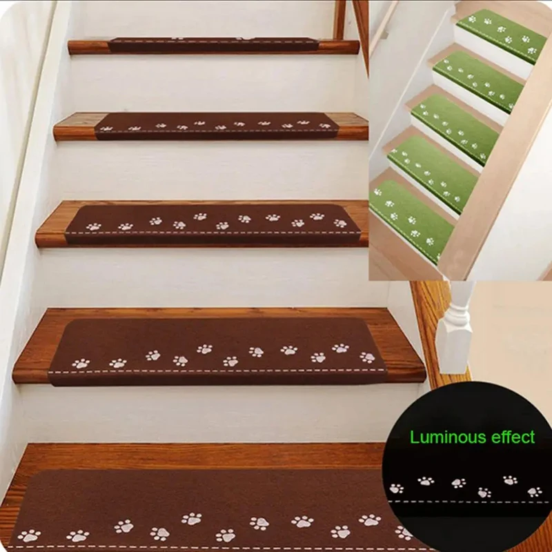 Luminous soft stair step mat with various patterns self-adhesive non-slip water-absorbing stair carpet mat to protect the carpet