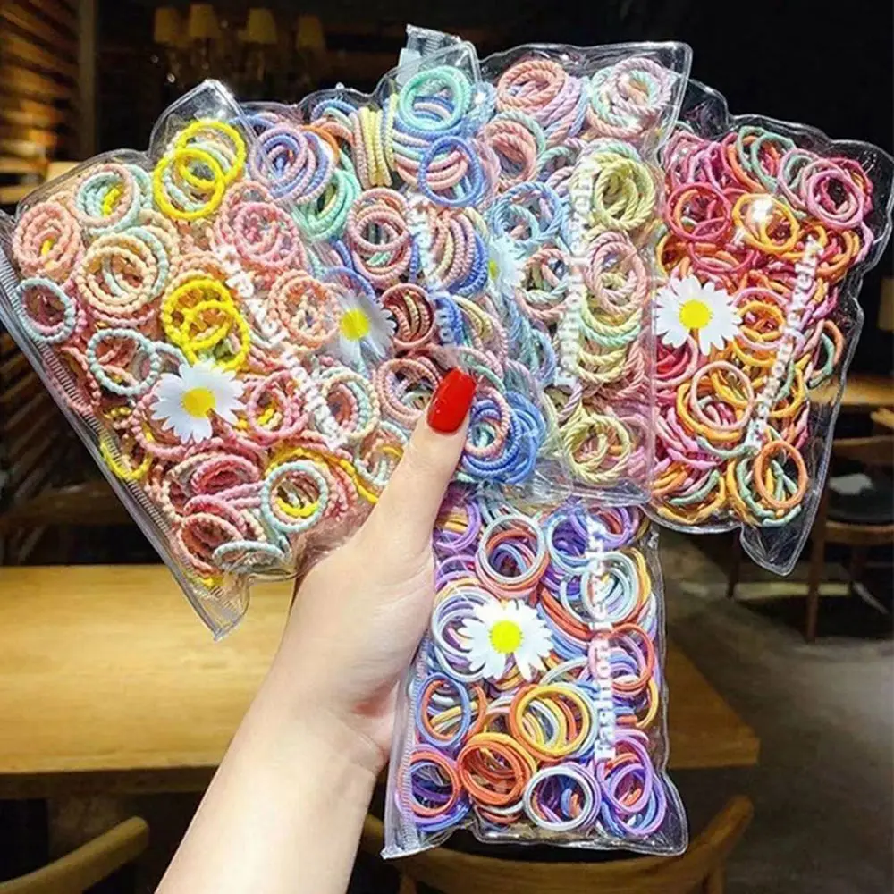 

100PCS/Bag Elastic Colorful Lovely Scrunchies Children Hair Ties Hair Rope Hair Accesorries Ponytail Holder