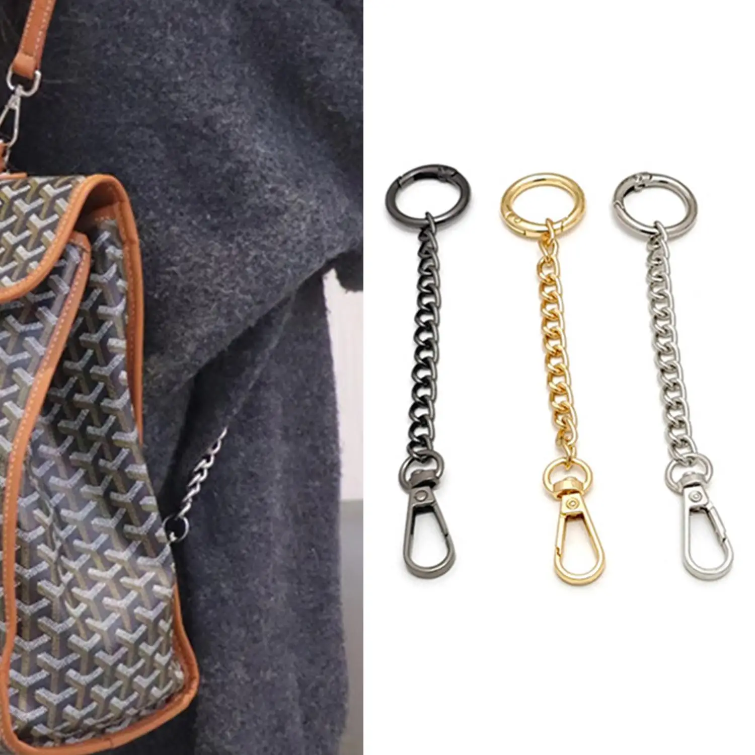 

1Pc Metal Chain Bag Strap Extension Chain Extender Shoulder Strap Hanging Buckle Diy Bag Chain Bag Accessories Gold/Black/Silver