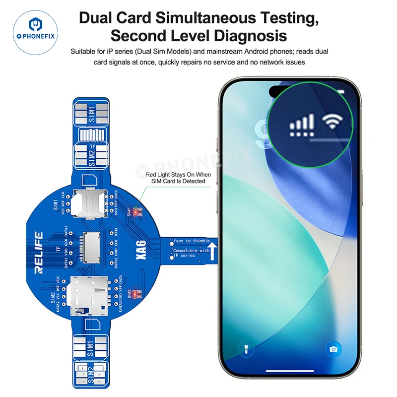 

RELIFE XA6 Dual Card Signal Test Board for iPhone Mobile Phone Quickly and Accurately Locate Faults Related To SIM Cards TF Card