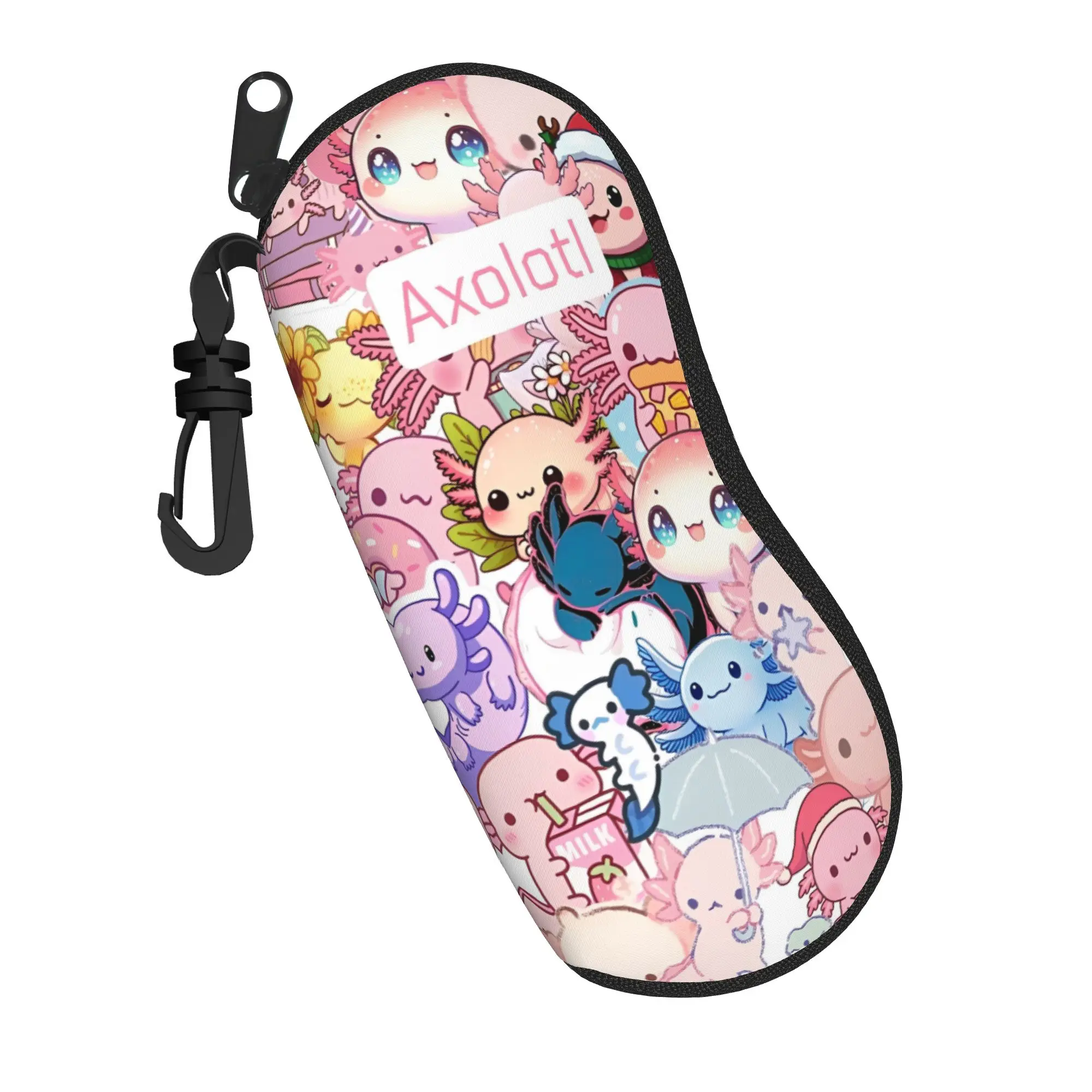 Axolotl Mexican Salamander  Merch Glasses Case for Women Men Protective Zipper  Glasses Storage Box Protector Eye Contacts Case