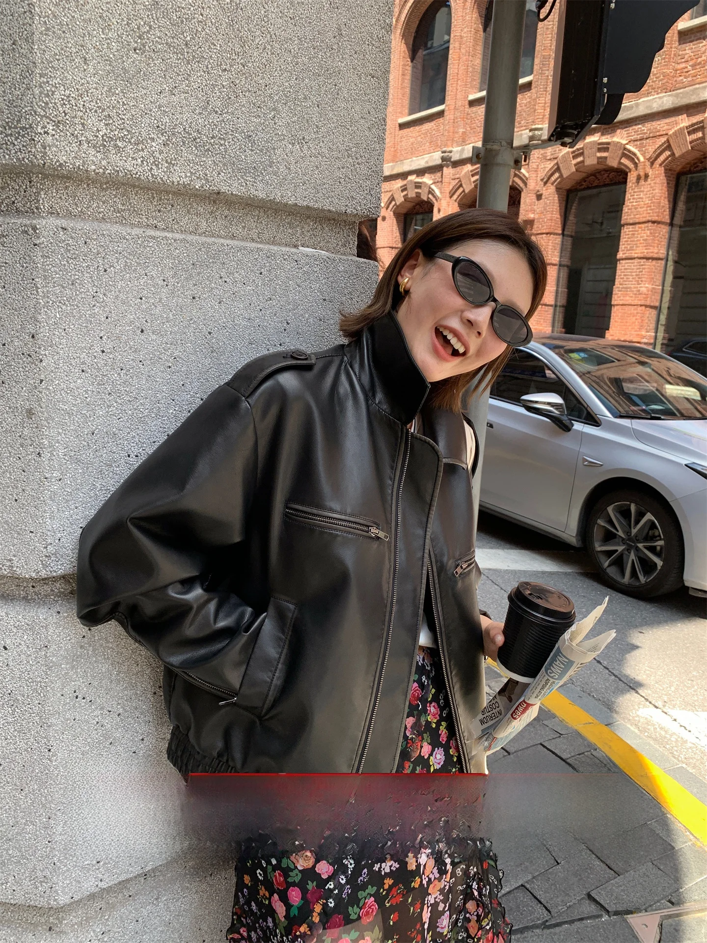 

Винтажный Bla Faded Jaet из искусственной кожи, свободный женский уличный стиль, крутой американский байкерский Jaet, искусственный хлопок на молнии C...