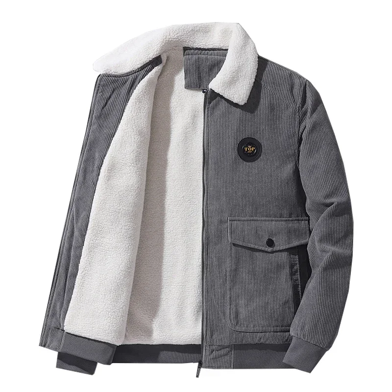 

Luxury New Winter Fleece Jacket Men Warm Thick Corduroy Fur Collar Coat Male Jacket Casual Fashion Outdoor Windproof Outwear Men