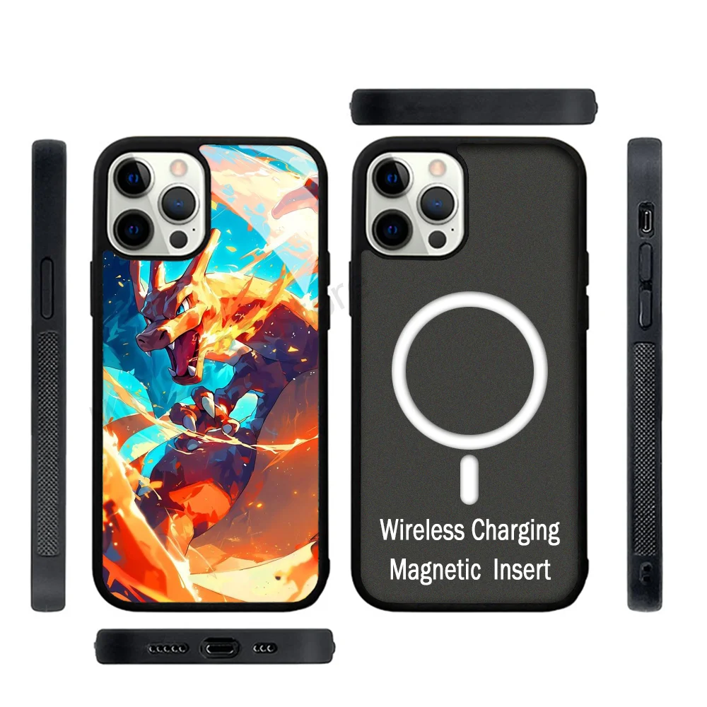 Japanese Anime Phone Case Strong Magnetic For IPhone 15 14 13 Pro Max 11 12 Mini Charizard P-Pokemon For Magsafe