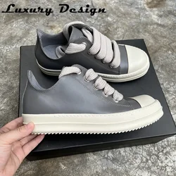 Popular Rock Gray Casual Shoes Men 2022 Low Top Pink Genuine Leather Ro Big Jumbo Lace Up Thick Sole Women Luxury Black Sneakers