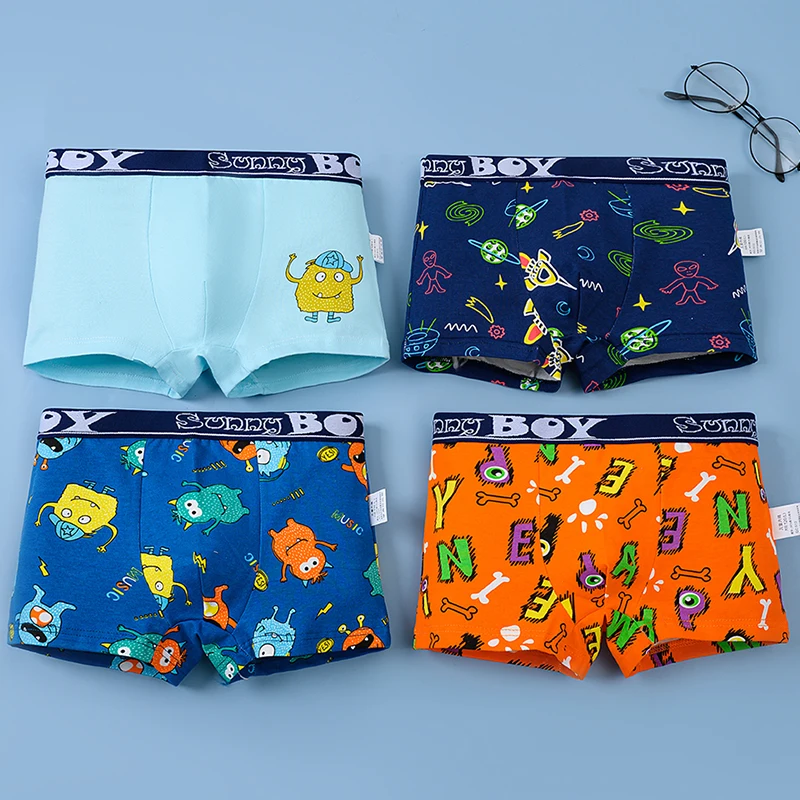 4 Pcs Cotton Boys Underwear Boxer Briefs Soft Double Crotch Breathable Daily Underwear for Kids Size 2-12 Years