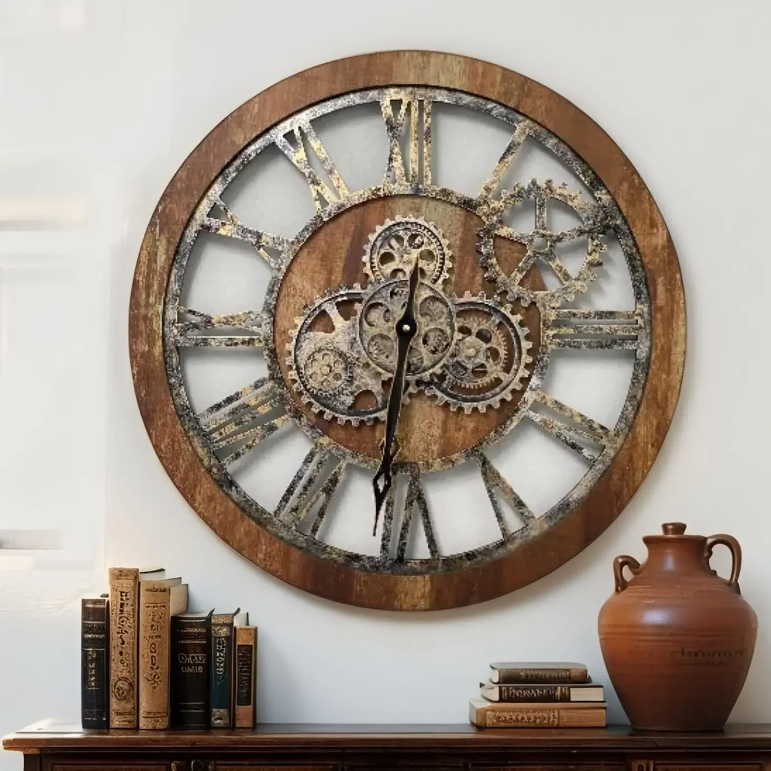 The Gears Clock The Original Real Moving Gear Wall Clock Vintage Industrial Oversized Rustic Farmhouse (24 inch (60cm), Vintage