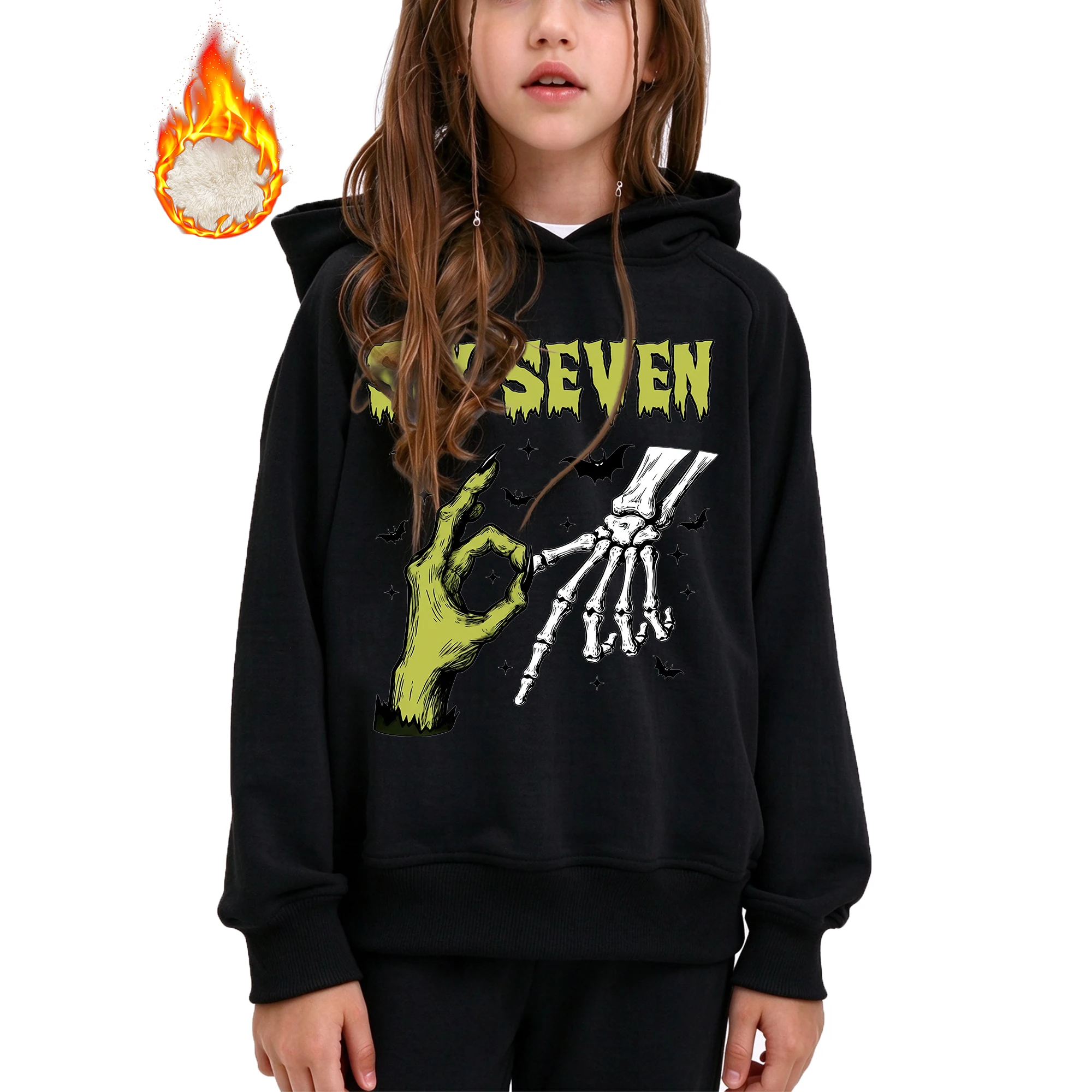 Girls Hoodie Kids Hooded Sweatshirt Halloween Zombie Skeleton Six Seven Print 3-14Y Casual Long Sleeve Pullover for Girls