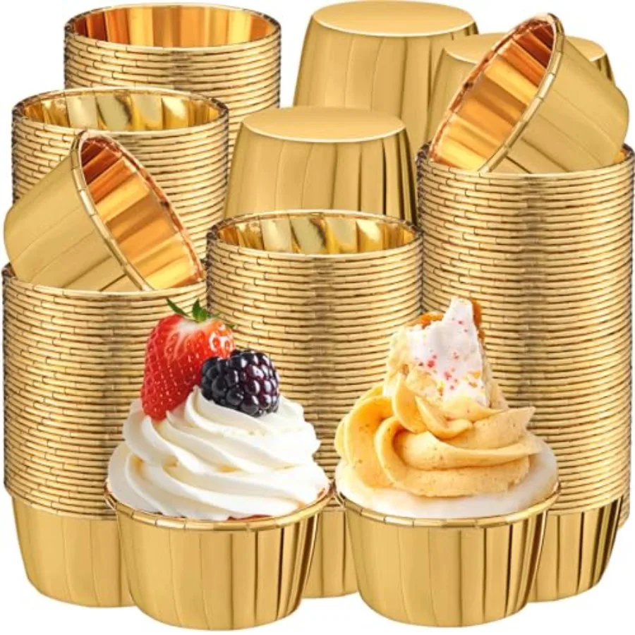 

Pack Cupcake Liners Bulk Disposable Foil Muffin Cups 3.5 oz Wrappers for Baking Aluminum Paper Mini Metallic Disposable Holiday
