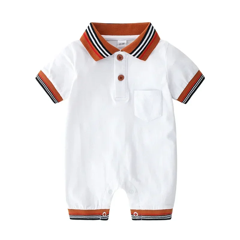 Summer baby clothes Unisex short-sleeved lapel cotton newborn baby boy girl romper