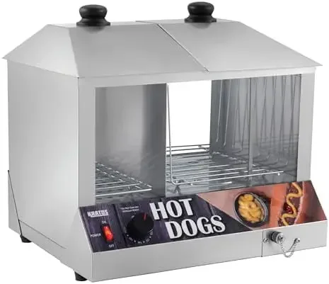 Countertop Electric Hot Dog Steamer, Commercial Hot Dog/Bun Merchandiser, Holds 100 Hot Dogs and 48 Buns, Stainless Steel, 120V,