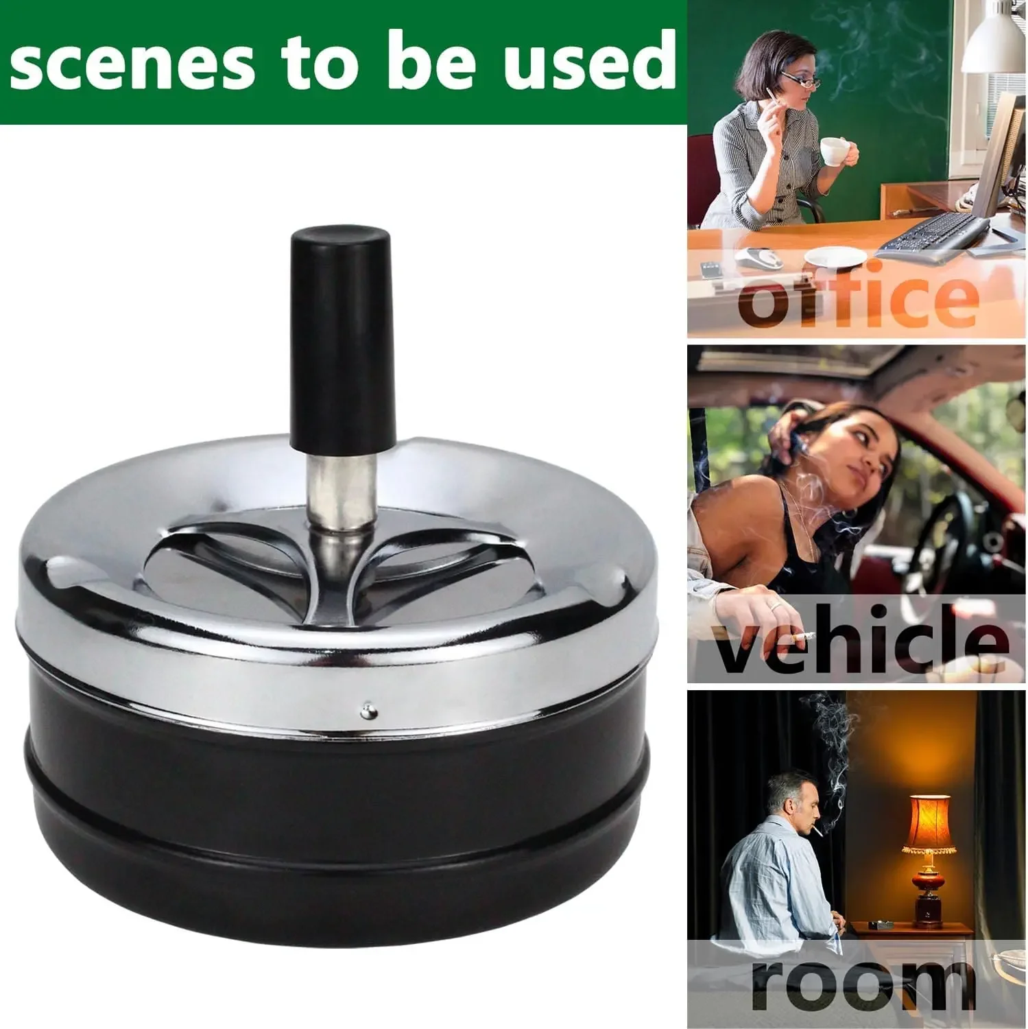 Press Rotating Lid C igarette Ashtray For Home Office Hotel Spinning Plain Ashtray Stainless Steel C igarette Ash Tray