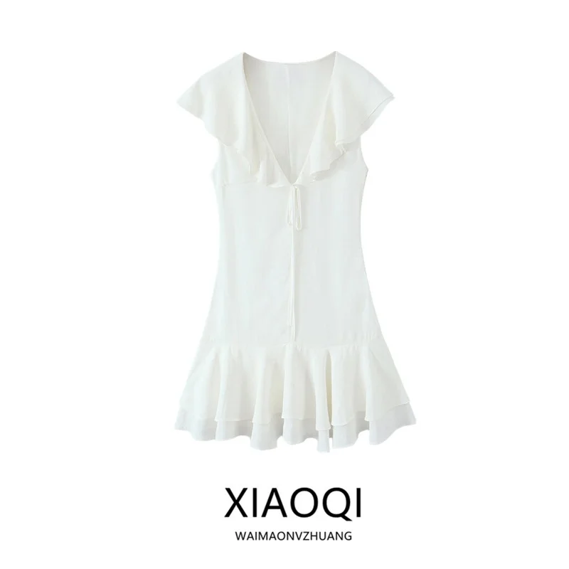 Vestido curto f da moda, primavera 2025, com laço de borboleta, camadas decorativas multifuncionais, estilo casual par...