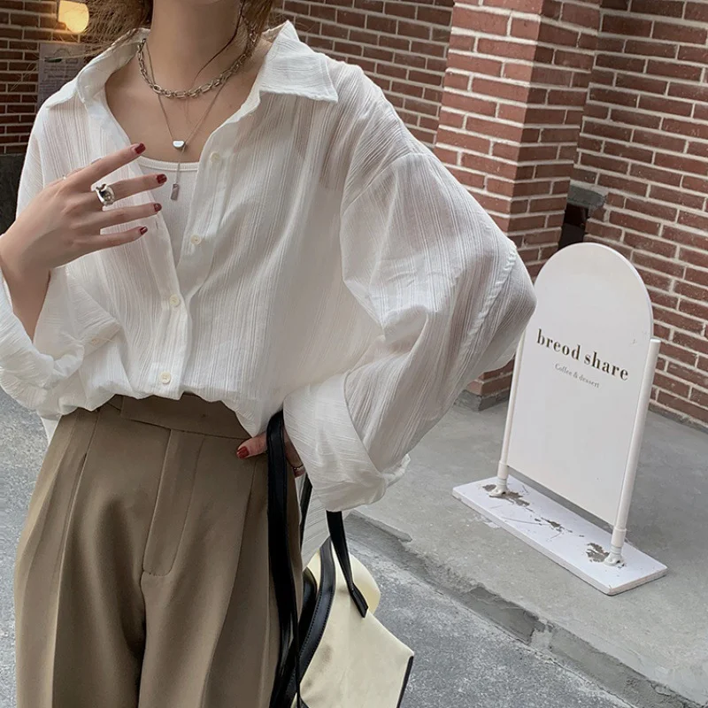 

Long Sleeve Shirts Women Striped Ruffled Buttoned Tops Turn Down Collar Slim Fit Minimalist Preppy Feminine French Style Elegant