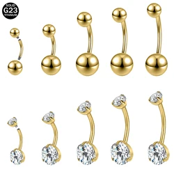 ZS 1PC 14G G23 Titanium Belly Ring for Women Girls Gold Color Crystal Internal Thread Earring 8/10/12/14mm Lip Ring Eyebrow Ring