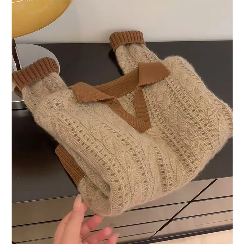 

Faionable V-Ne Knitted Sweater Long Sve Casual Slimming Top for Women Autumn Winter High-End Korean Sle Sweet Sle