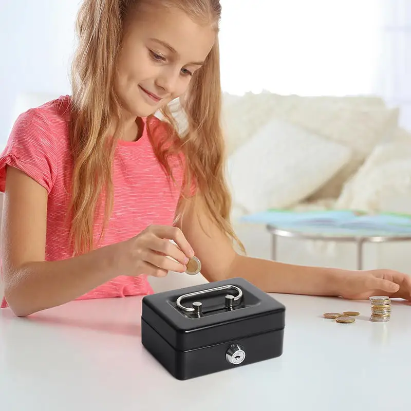 Mini Money Safe Box Key Money Holder Metal Storage Case Small Security Lock Box with Key Kids Portable Lockable Coin Boxes