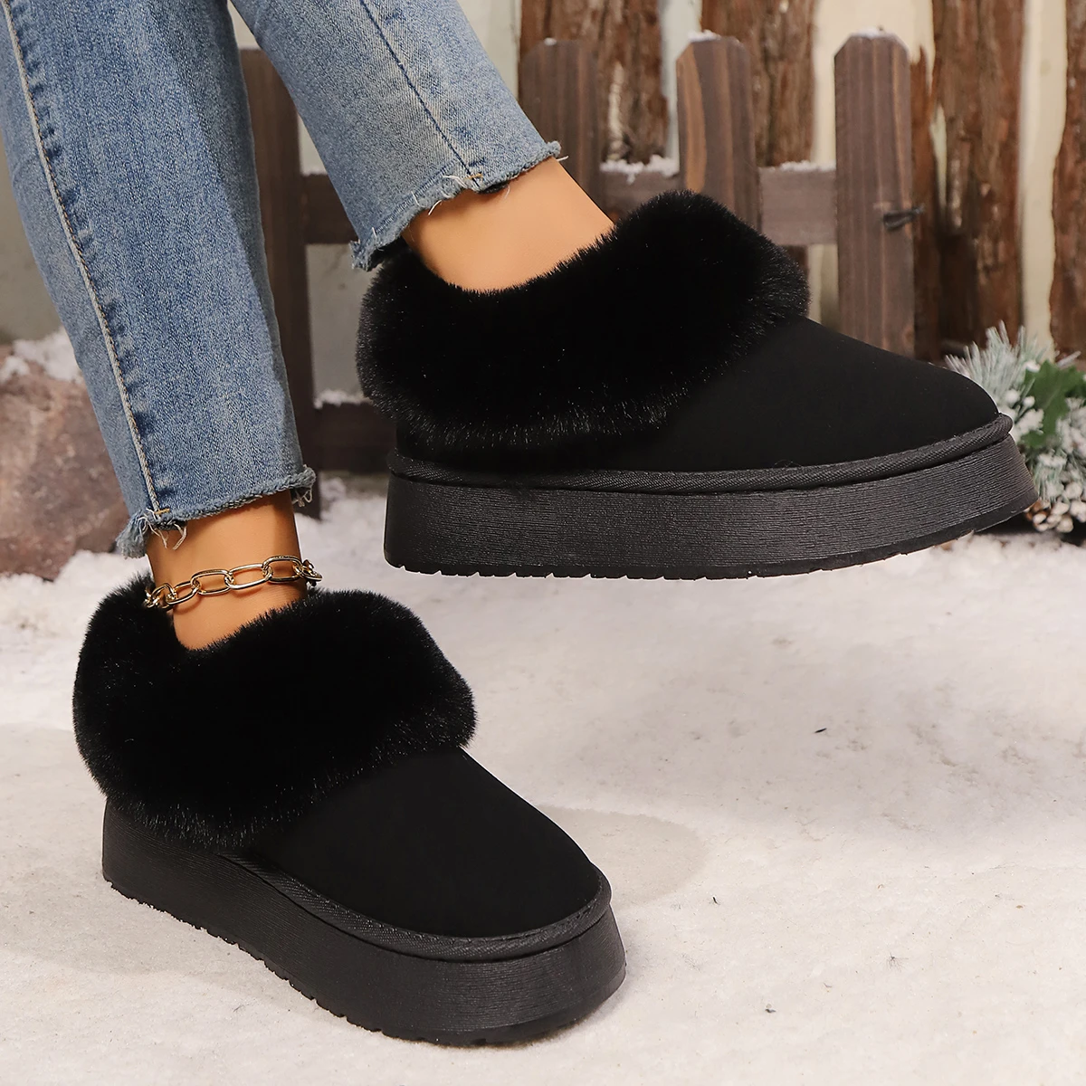 2024 neue Damen Woll pantoffeln warme Plattform Wolle Low-Top-Schneeschuhe Hausschuhe Damen Outdoor Anti-Rutsch-Stiefel Schuhe für Frauen