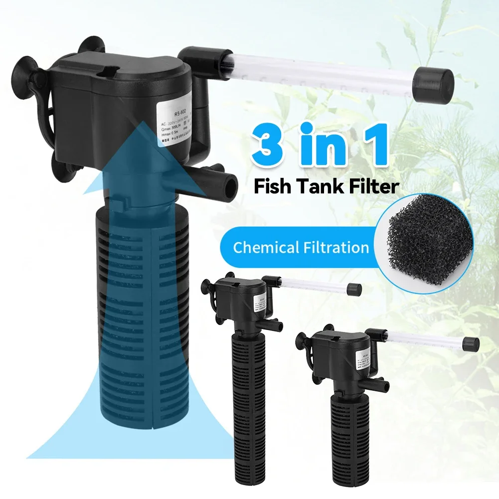 Mini Filtro de Acuario 3 en 1, Purificador de Agua Silencioso para Acuario, Bomba de Aire Sumergible a Prueba de Agua para Pecera