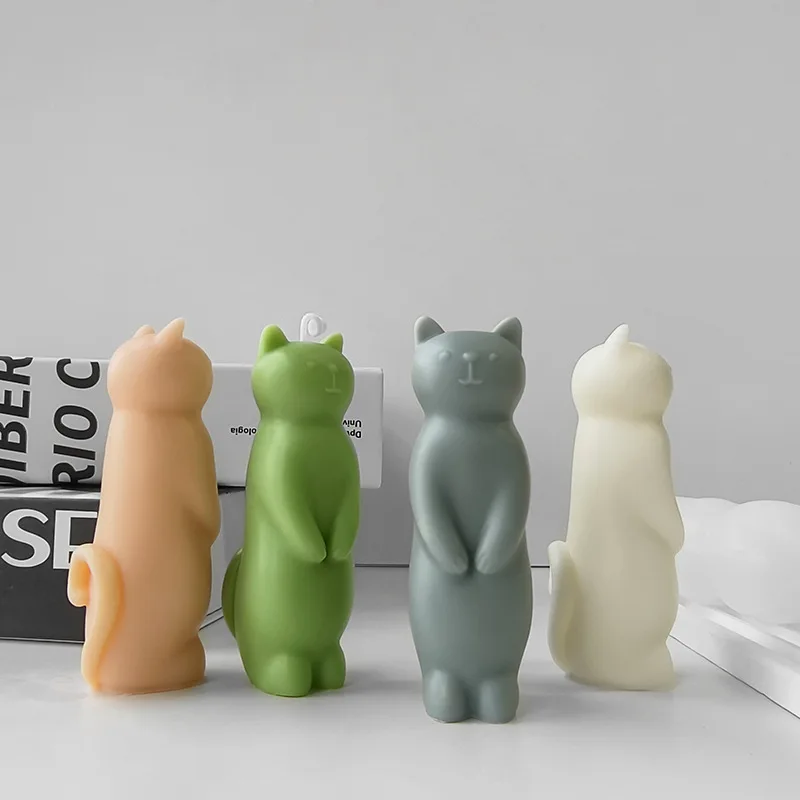 3d Kat Siliconen Mal Schattig Staande Kitten Kaarsvorm Hars Kattenvormen Geparfumeerd Gips Betonnen Mal Diy Woondecoratie