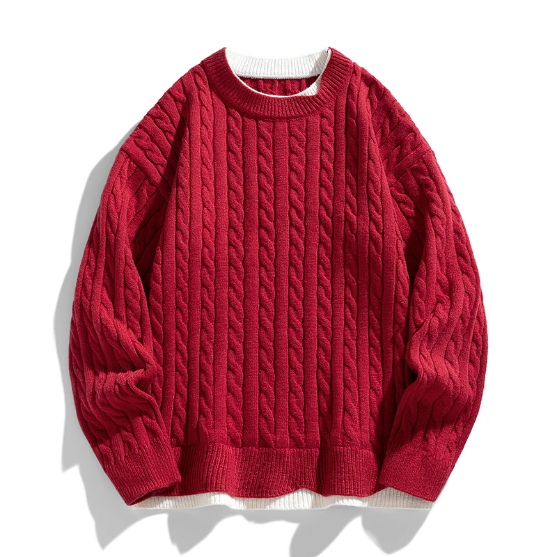 

Autumn Winter Men Sweater Vintage Christmas Mens Knitted Pullovers Loose Harajuku Man Retro Knitting Solid England Sweaters