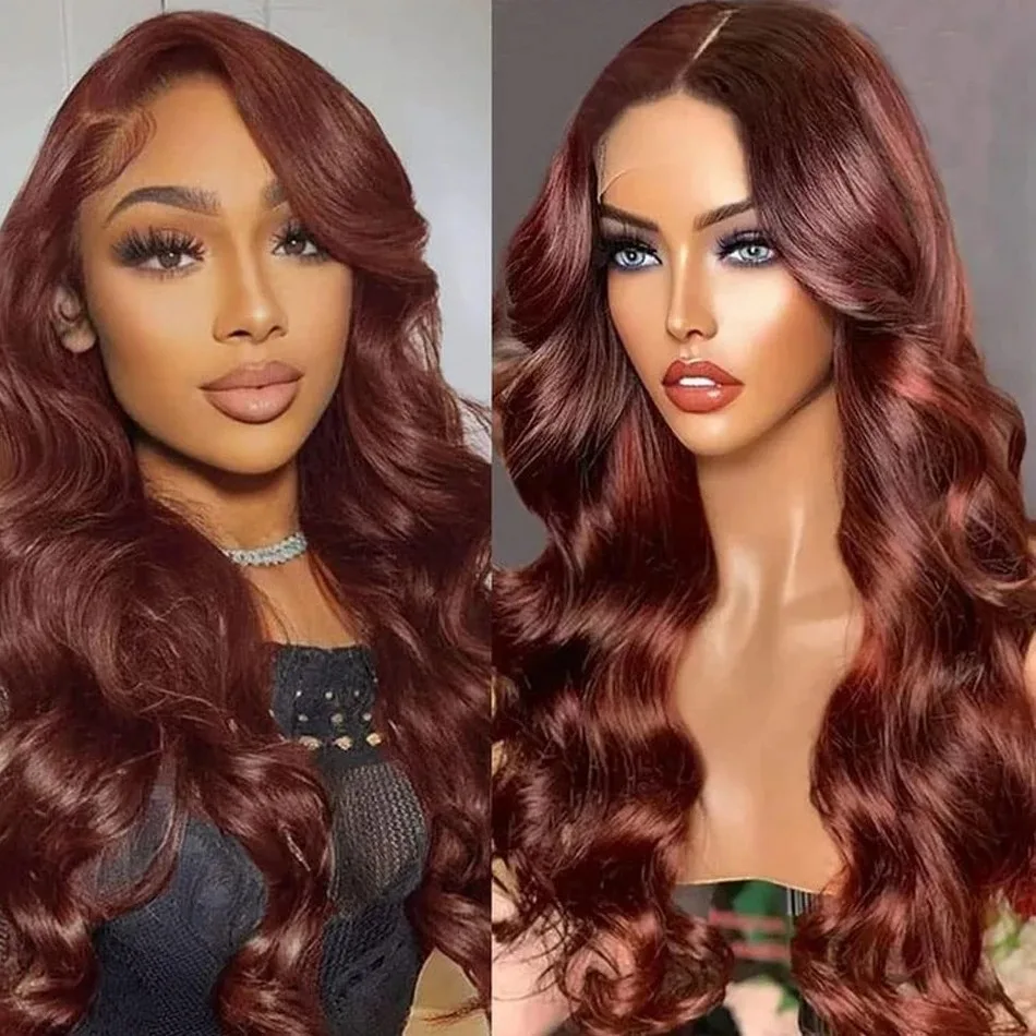 Brazilian 30 Inch 200 Density Reddish Brown 13x4 Lace Front Human Hair Body Wave 13x6 Lace Frontal Wig For Black Women