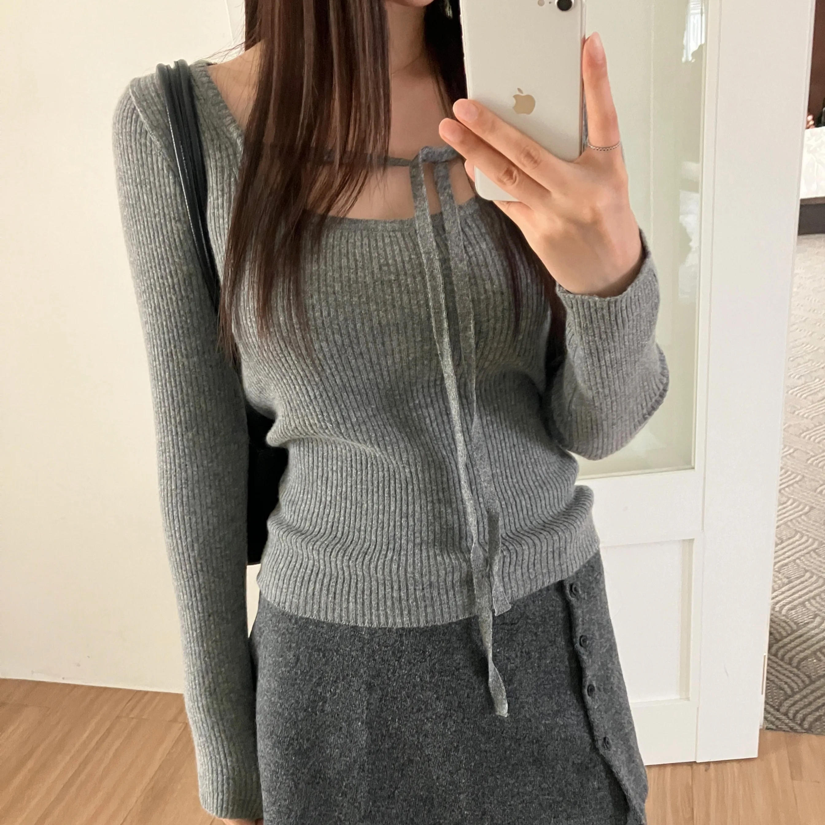 

Chic Autumn Winter Knitted Long Sve Wrap Design Neline Slim Fit Women's Top Vintage Retro Sle Commute Faion Korean S...