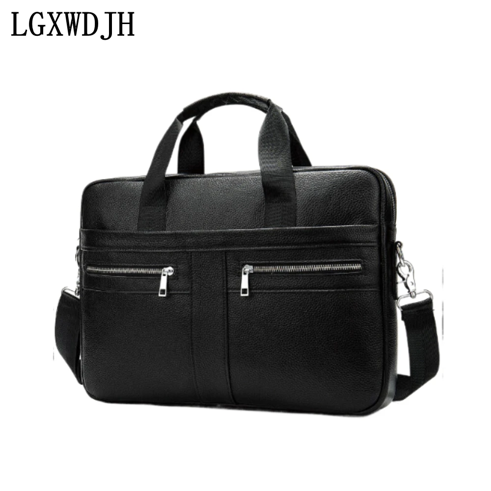 Men\'s business top-layer cowhide briefcase 14 inch laptop business travel bag  Men\'s Genuine Leather Designer Shoulder Bag