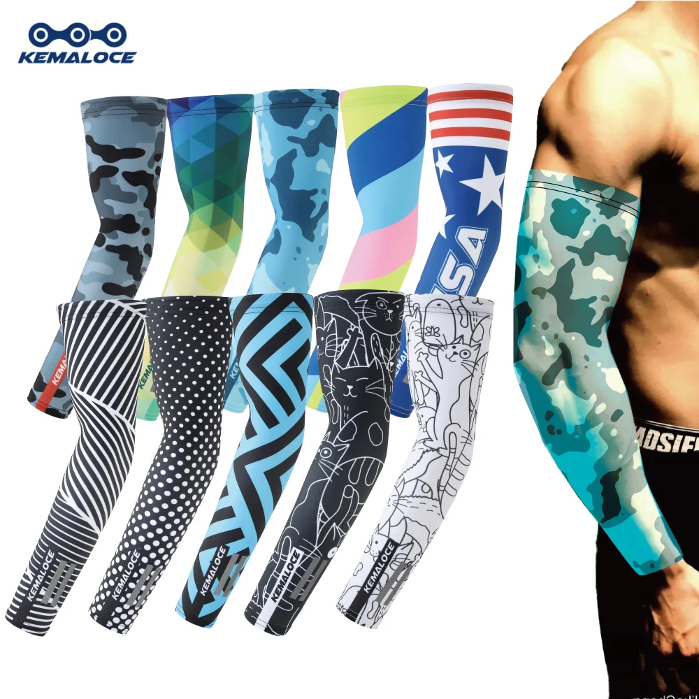 KEMALOCE Cycling Arm Warmer Compress Summer Running&Basketball UV Protection Ice Fabric White&Black Sports Arm Sleeve