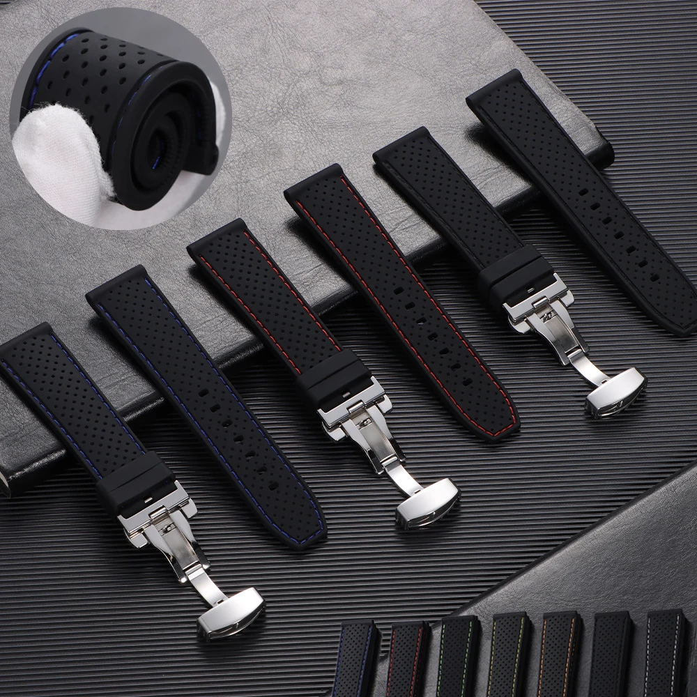 

20 мм 22 мм силиконовый ремешок водонепроницаемый мягкий резиновый ремешок для часов дышащий браслет универсальный сменный браслет с пряжкой-бабочкой